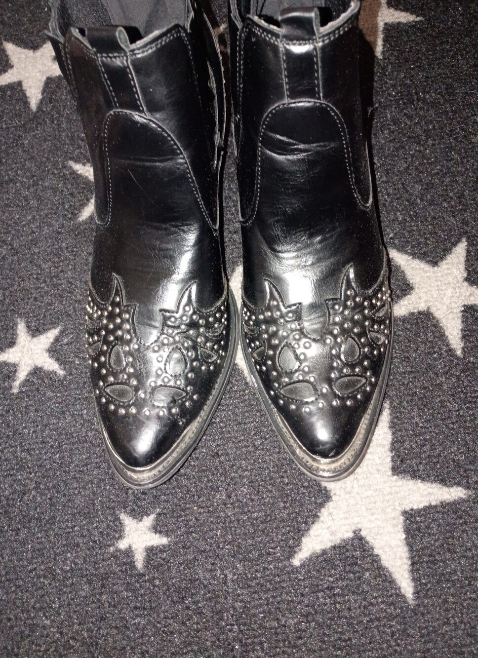 Wanted Black Studded Pointed-Toe Western Booties